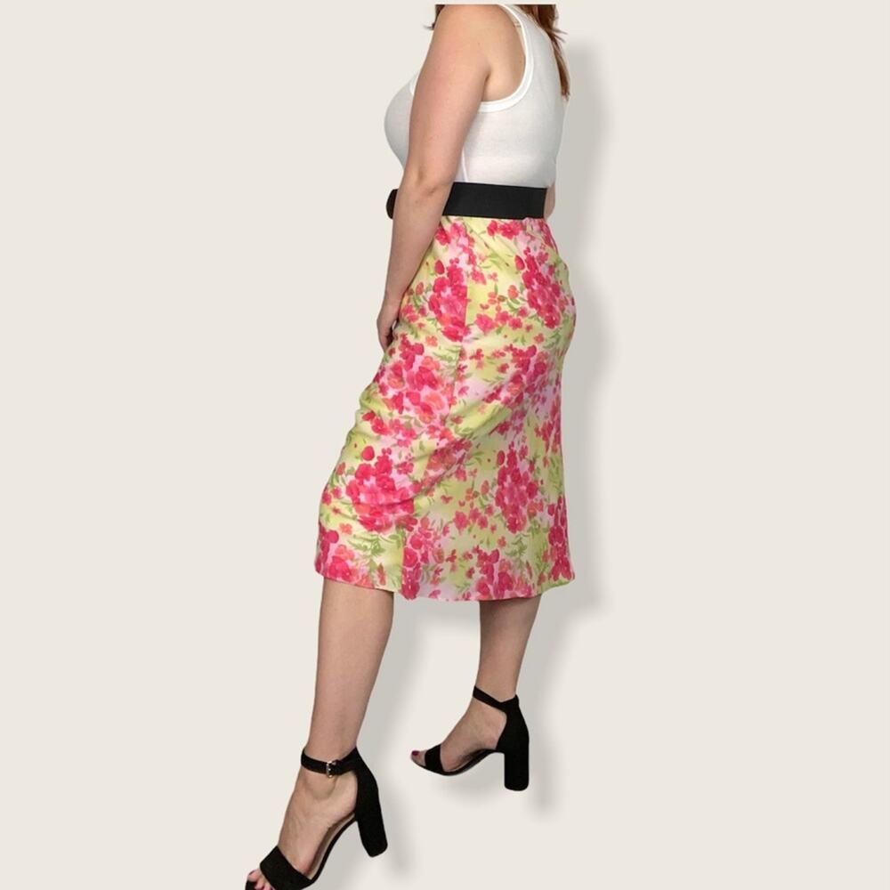 Vintage SL Fashions Petites Size 12 Pastel Pink/Yellow Floral Print Midi Skirt - Picture 8 of 11